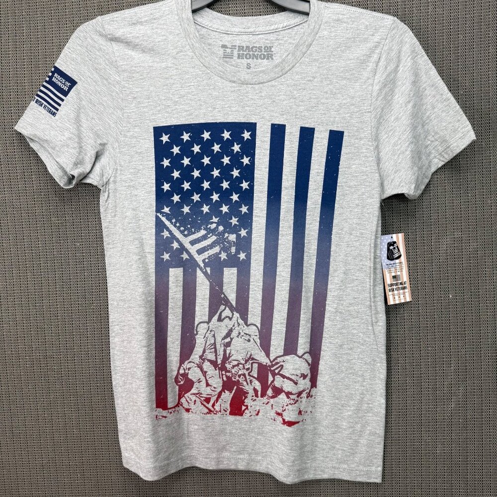 Rags Of Honor S Gray Supporting At Risk Veterans T-Shirt Patriotic Flag Graphic